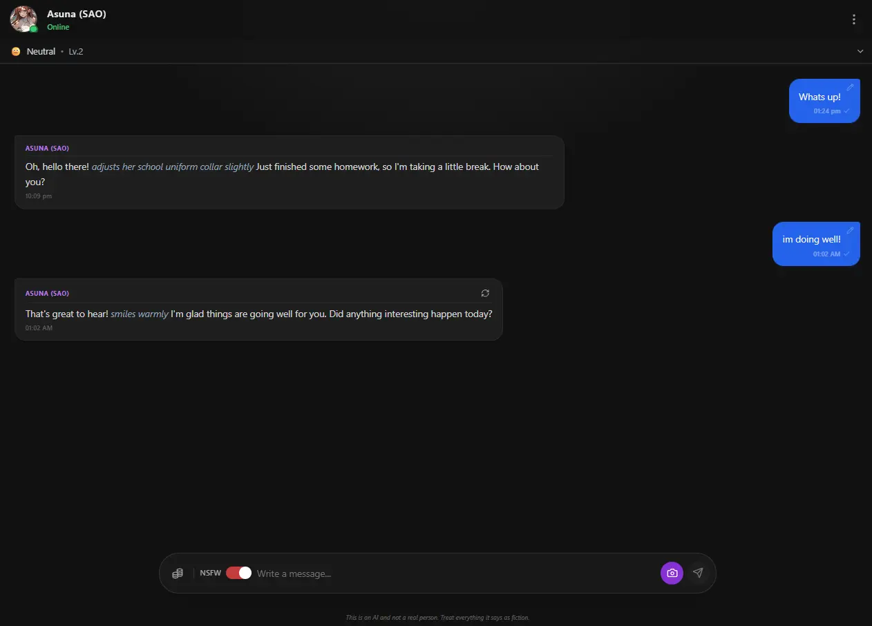 Interface Chat Asuna - Capture d'écran app Anione