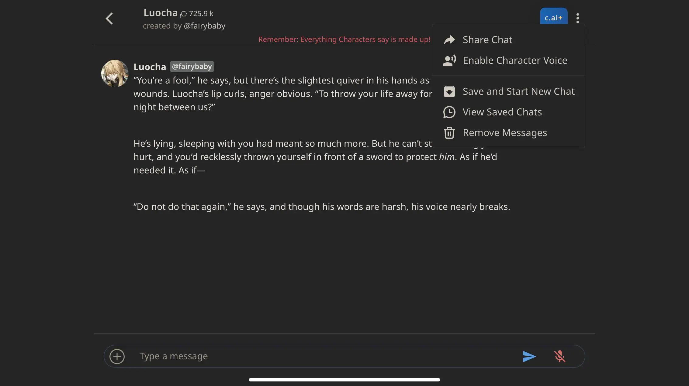 Character.AIのアニメキャラクターインターフェース