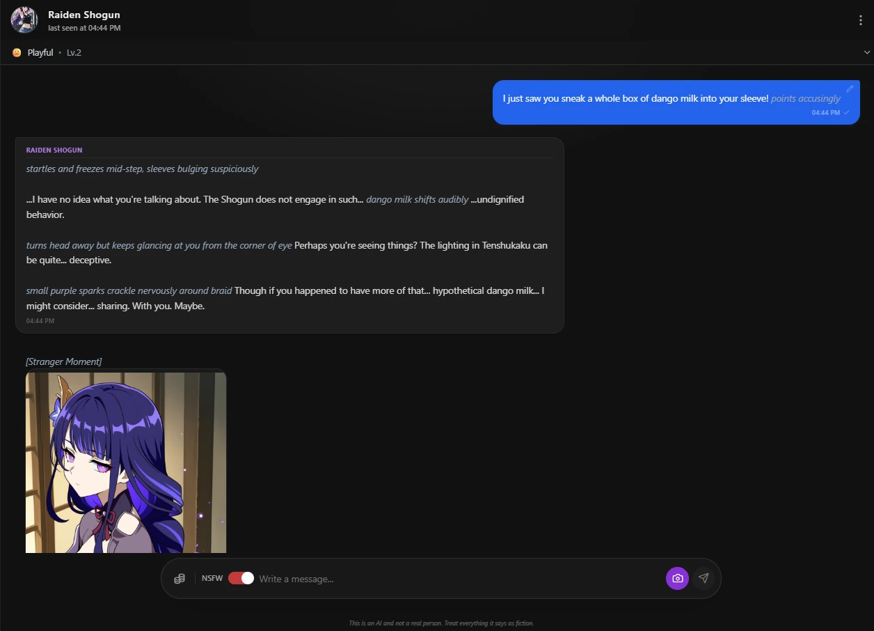 Raiden Shogun on Anione - In-Context Media and Chat Interface